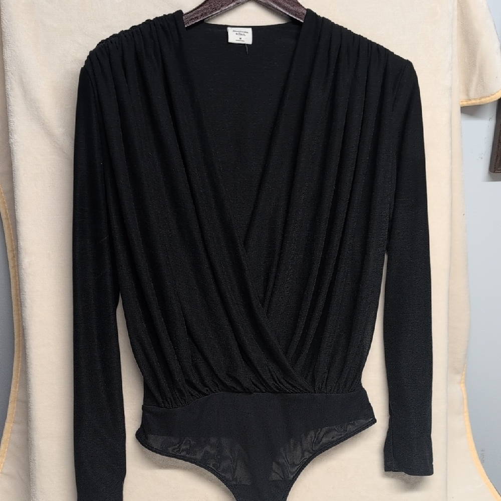 Abercrombie & Fitch Women's Long-Sleeve Draped Deep-V Bodysuit